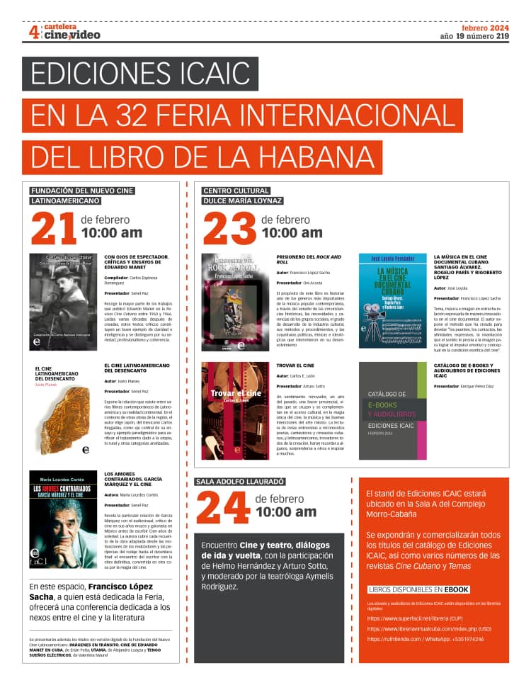 FestCineHabana's tweet photo. El periódico @cCineyVideo del @cubacineicaic nos recomienda las presentaciones de @Editorial_ICAIC en la #32FILH en La Cabaña, el @centrodmloynaz y la @fundacion_cine https://t.co/w2y4aKvmIw
