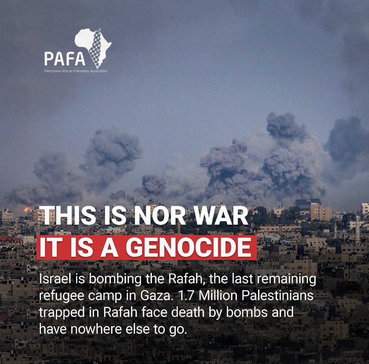 Israel is dropping bombs on refugee civilians in Rafah, Gaza. This is not war, it is a Genocide! #RafahGenocide