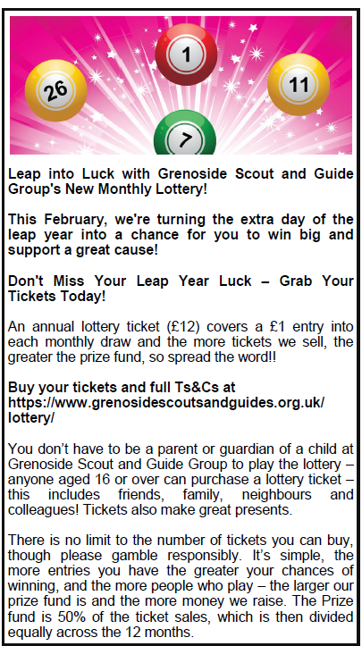 GrenoScoutGuide's tweet photo. Please support us if you can by having a go on our lottery.  Tickets are on sale up to 29th February with the first draw being made shortly after. Buy tickets and full t&amp;cs here : https://t.co/NMOdKGNRfk
Licenced with Sheffield City Council - Reg Number 6359 https://t.co/ISzjKzXkcL
