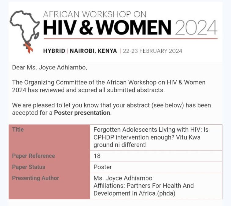 PHDA is once again elated to celebrate one of our own Joyce Adhiambo and Mary Kungu who will be presenting us at the Africa Workshop on the HIV & Women conference at Safari Park Hotel from 22nd -23rd February 2024. #HIV