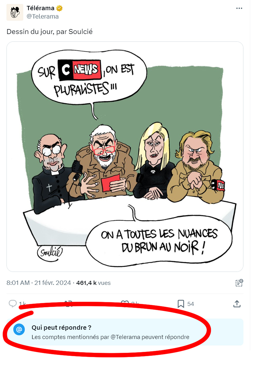 MastaGonzo's tweet photo. Les gauchistes de Télérama qui critiquent CNEWS sur la liberté d'expression bloquent les commentaires sous leur post https://t.co/7FO5TY6CQx