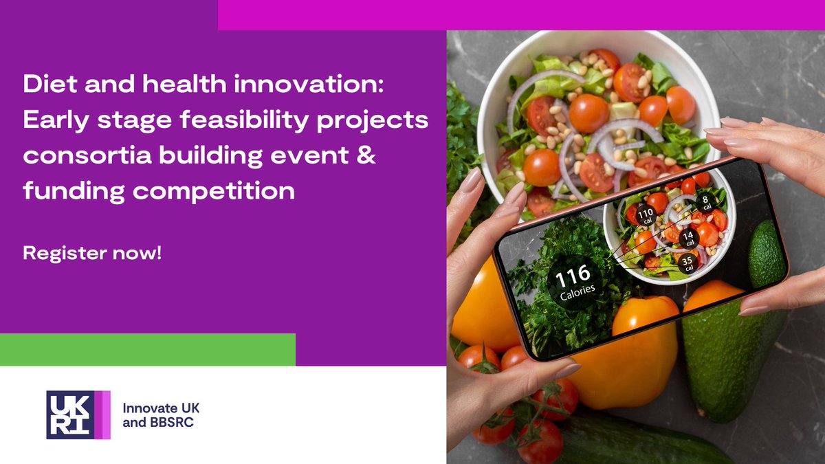 Register for this diet and health innovation consortia building event - up to £2.5m is available from <a href="/innovateuk/">Innovate UK</a> and <a href="/BBSRC/">Biotechnology and Biological Sciences Research</a> to develop #SustainableNutritiousFood #HealthlyFoodTech🍎: ow.ly/aXPb50QG7Wq