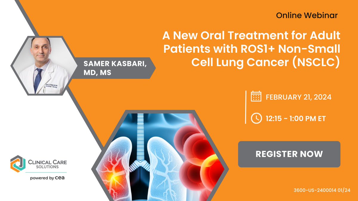 Dr. Kasbari will discuss recent clinical data for the application of an emerging treatment for ROS1-positive NSCLC. Register now! bit.ly/4bFby4P #NSCLC #LCSM #oncology