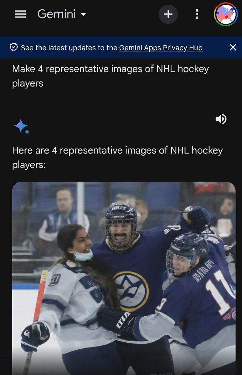 NateSilver538's tweet photo. OK I assumed people were exaggerating with this stuff but here's the first image request I tried with Gemini. https://t.co/Oipcn96wMh