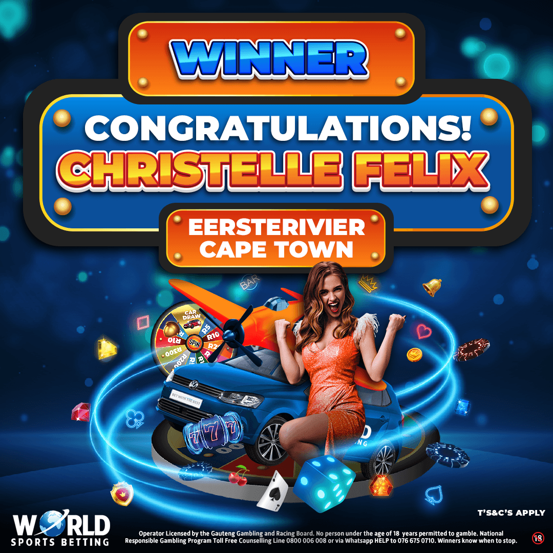 WorldSportsBet's tweet photo. 🎉 Big congratulations to Christelle Felix from Eersterivier in Cape Town – our fifth lucky winner in our Spin And Win promotion! 🚗

✨ Enjoy the ride in your brand-new Polo Vivo! 🎉 

#SpinAndWin #WorldSportsBetting #CompetitionTime #NewCar" https://t.co/lk2PkRyCEI