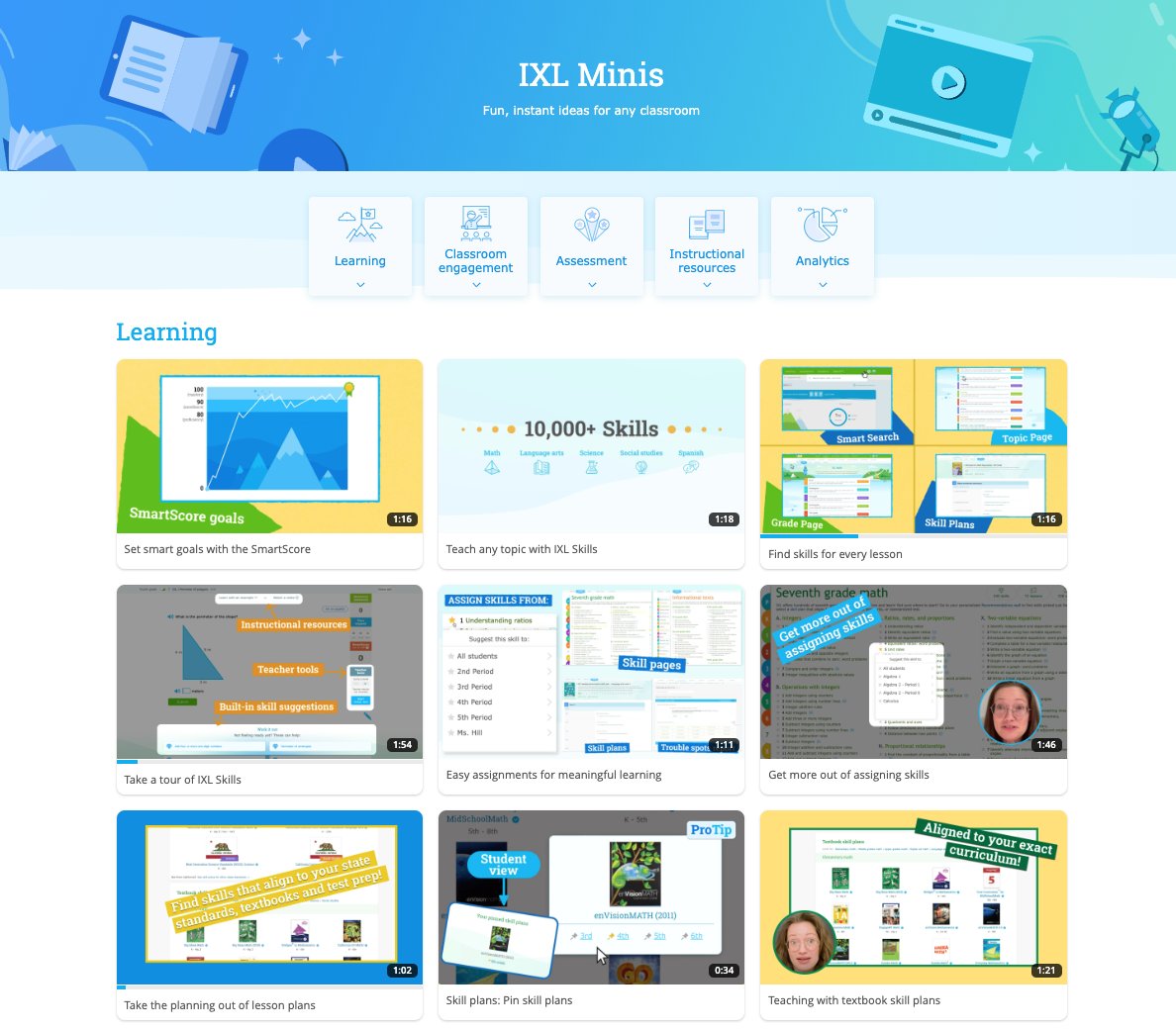 I am SO excited about our new IXL Minis: a free collection of bite-sized videos for teachers about everything that’s available on <a href="/IXLLearning/">IXL Learning</a>. Check it out to see overviews of IXL features, quick tips, and implementation strategies! 

ixl.com/resources/minis