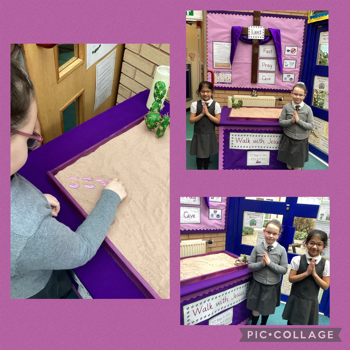 StBernsPrimary's tweet image. Today F and K added a footprint to our 40 day Lenten calendar to represent the time Jesus spend in the desert. #Lent #walkwithJesus 💜👣 @RCBirmingham @BhamDES @BCPP__