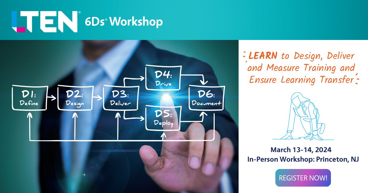 Do you struggle to prove the business value of training? 

Enroll in the #LTEN 6Ds Workshop scheduled for March 13-14 in Princeton, NJ, to learn practical tools and techniques to increase the impact of training.

Seats are limited. Reserve yours today!
l-ten.org/event/6ds-prin…