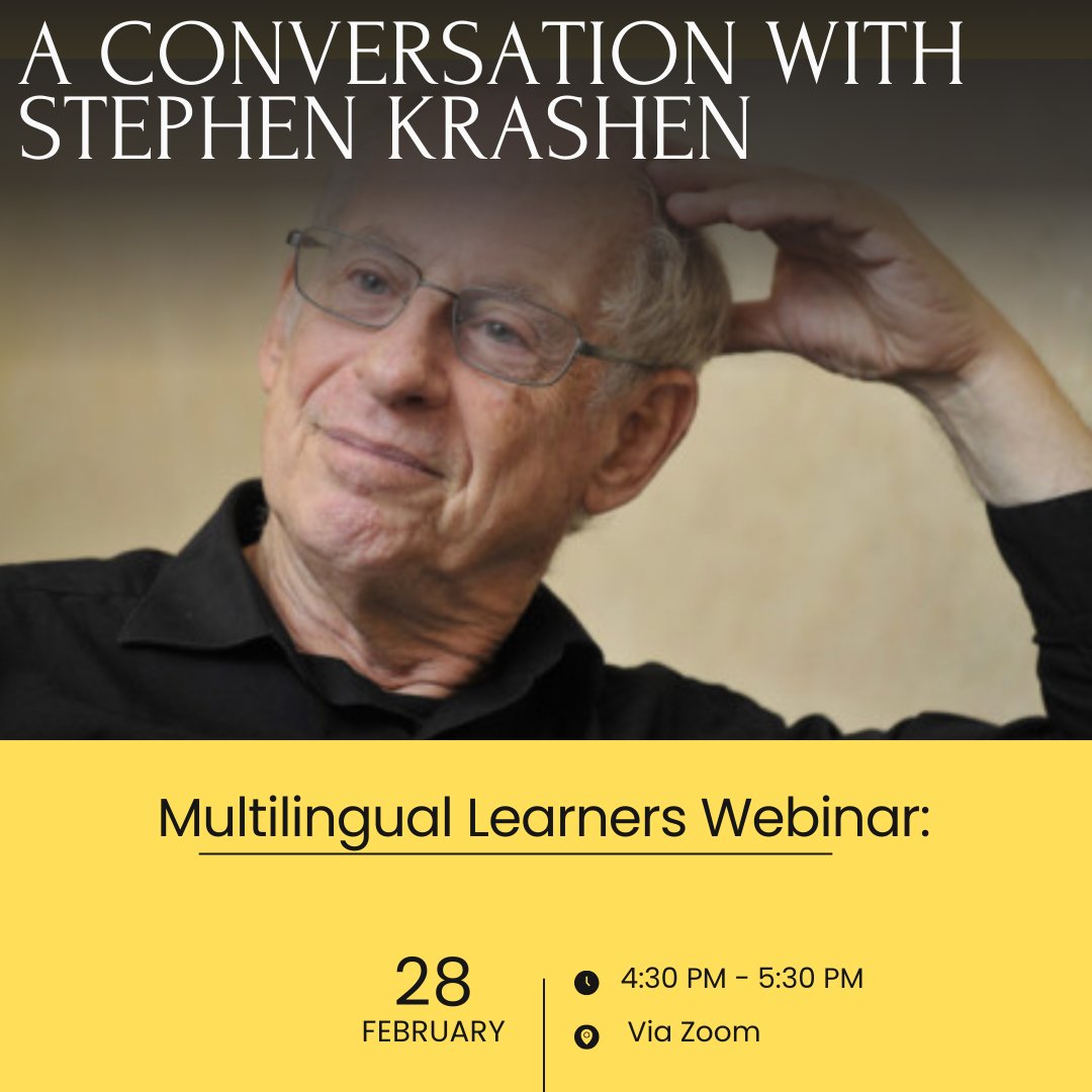 Join Dr. Krashen as he dives into the fascinating world of second language acquisition, sharing insights from his 525+ publications and groundbreaking theories. Use the link below to register and join the Zoom! ow.ly/NQ0Z50QE2Fo