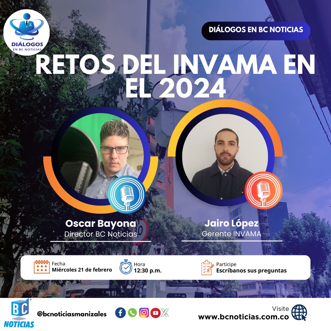 BCNoticiasMZL's tweet photo. Este miércoles en Diálogos en BC Noticias estará Jairo López, gerente del INVAMA, quien hablará de los retos de la empresa para este cuatrenio

Conéctate a las 12:30 p.m. en nuestras redes sociales.

#BCnoticias #Noticias #DialogosenBCNoticias https://t.co/OPAZ22Dbue