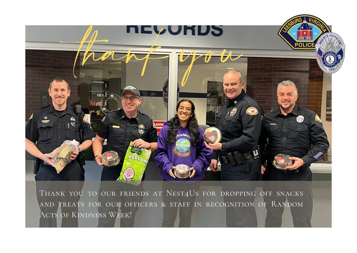 Thank you to our friends at NEST4US for dropping off snacks and treats for our officers & staff in recognition of Random Acts of Kindness Week! 

@joinnest4