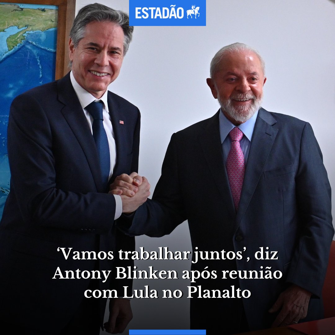 Estadao's tweet image. SECRETÁRIO DE ESTADO DOS EUA 🇺🇸🇧🇷

‘Vamos trabalhar juntos’, diz Antony Blinken após reunião com Lula no Planalto &amp;gt; bit.ly/3T5ftRb

Foto: André Borges/EFE