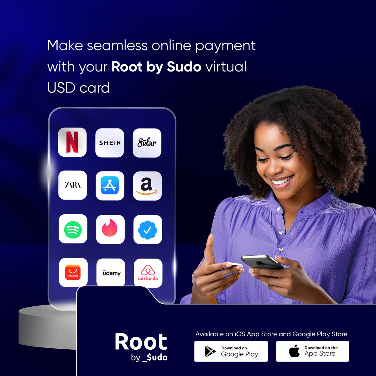 SudoAfrica's tweet photo. Online payments can be so much easier with your Root by Sudo virtual USD card! Download the app today and get started!
#RootbySudo #SudoCards #OnlinePayments https://t.co/Hi63hvGG7K