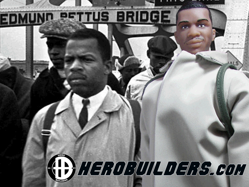 vicale's tweet image. One of Congressman John Lewis's prized possessions was a recreation of him on that faithful day created by .@herobuilders