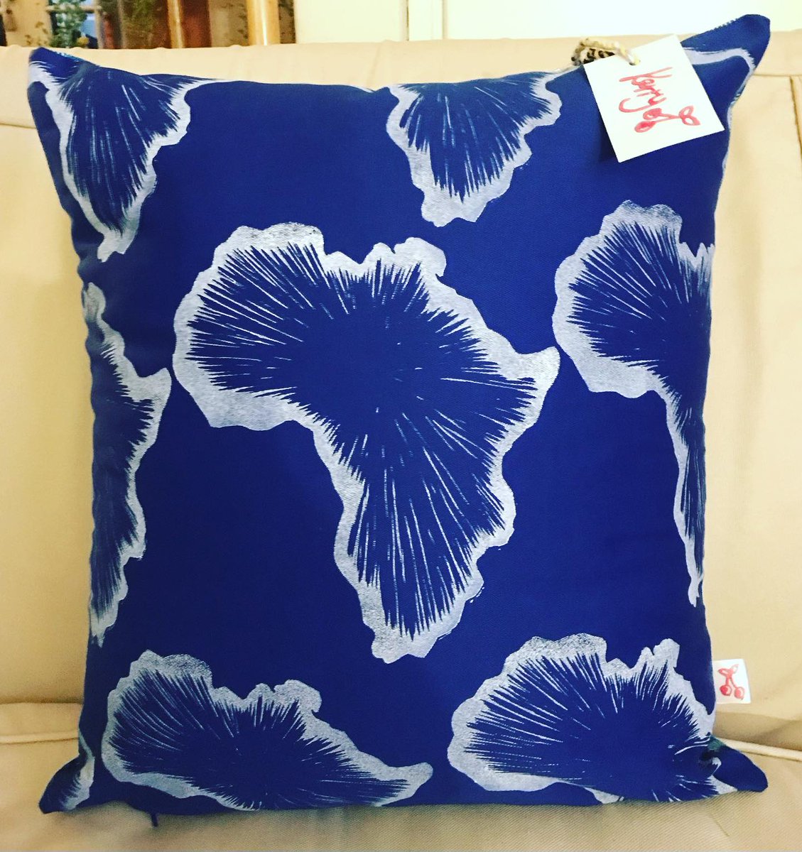 Hand printed Africa lino on Royal Blue.  Available in any size and colour. Message me for orders. #Africa #CapeTown #handprinted #handprintedtextiles #kerrycherry