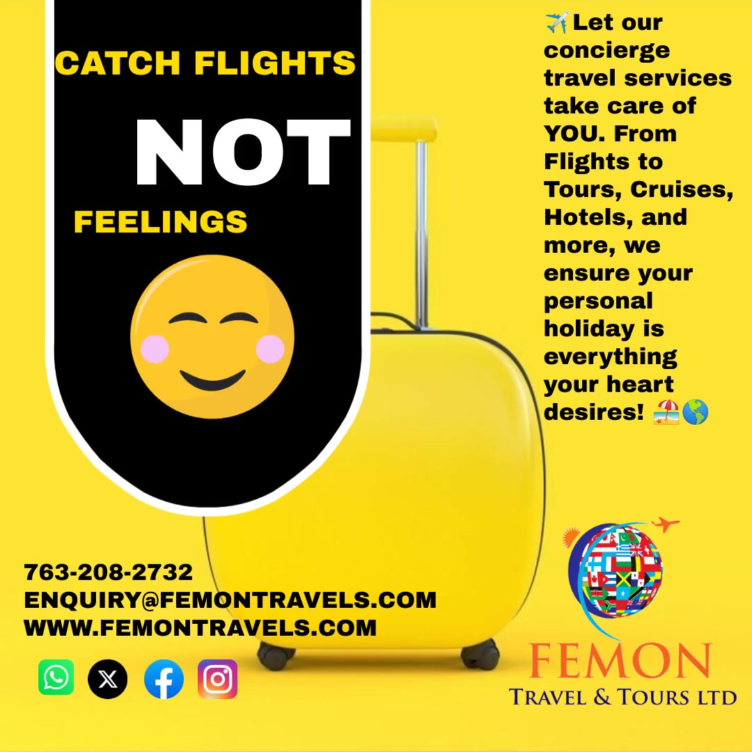 🚀✨ Elevate Your Travels! ✈️
Leave your feelings behind and embark on a journey where we take care of everything. From flights to tours, cruises, hotels, and more – we're here to make your holiday all about YOU. 🏝️🌍
#ElevatedTravel  #FemonTravels #travelblogger