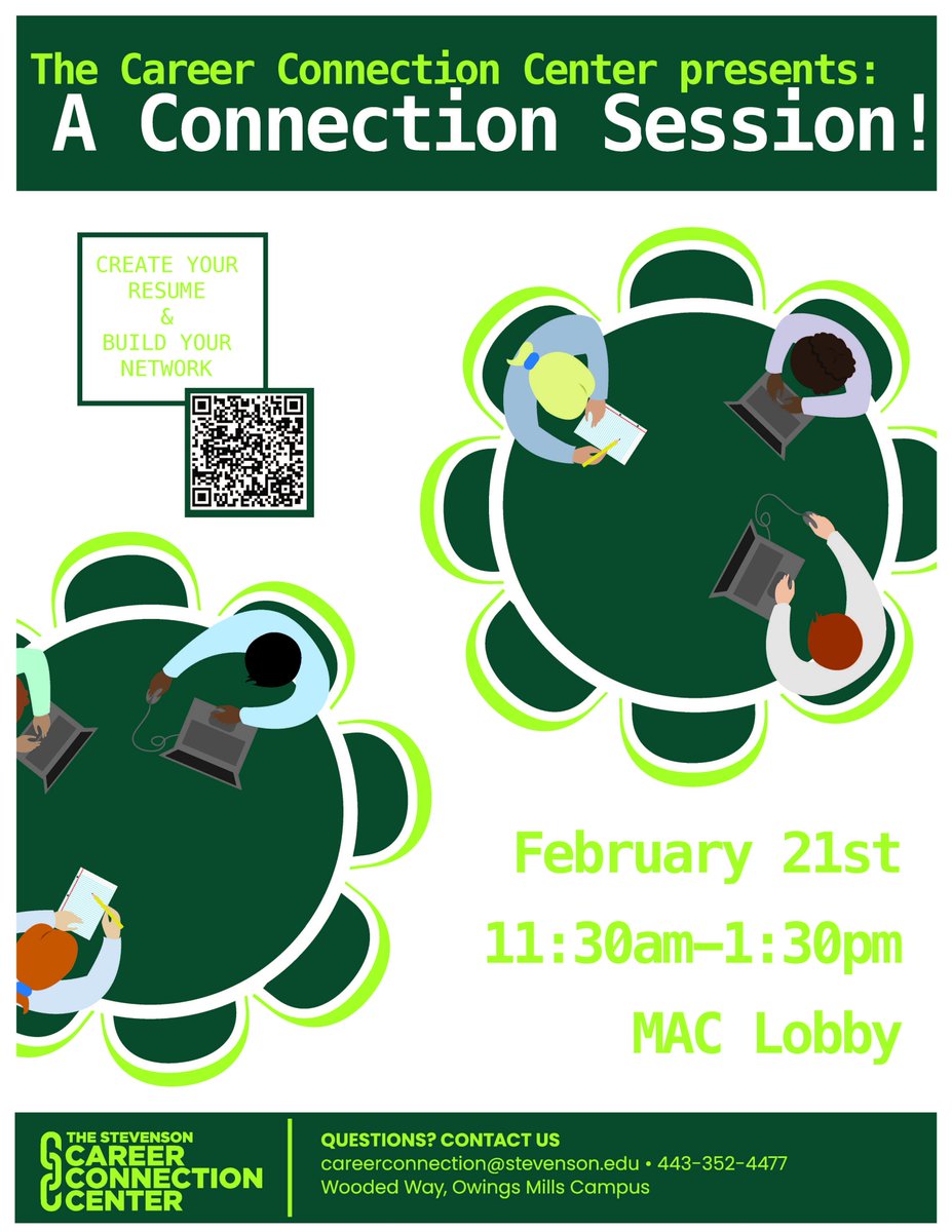 Join us today in the MAC lobby near the Green Zone desk for a quick resume/cover letter review, networking advice, career center resources and more!

app.joinhandshake.com/edu/events/149…