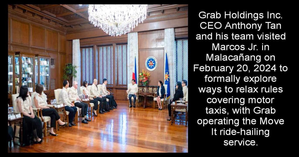 Executives of ride-hailing app Grab Philippines sat down with President Ferdinand Marcos Jr. to push for the legalization of motorcycle taxis.
#PBBMGoodNews 
#UnitedLoyalist