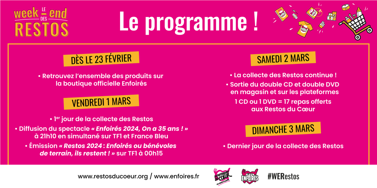 restosducoeur's tweet photo. 🌟 Le grand week-end des Restos arrive à grands pas.
Rejoignez-nous du 1er au 3 mars pour ce moment exceptionnel où chaque geste compte. Suivez nos actions et partagez-les avec le hashtag #WERestos. 💙
#CollecteDesRestos #RestosduCoeur #Enfoirés2024 @TF1 @enfoires @francebleu https://t.co/JOALGuAVFe