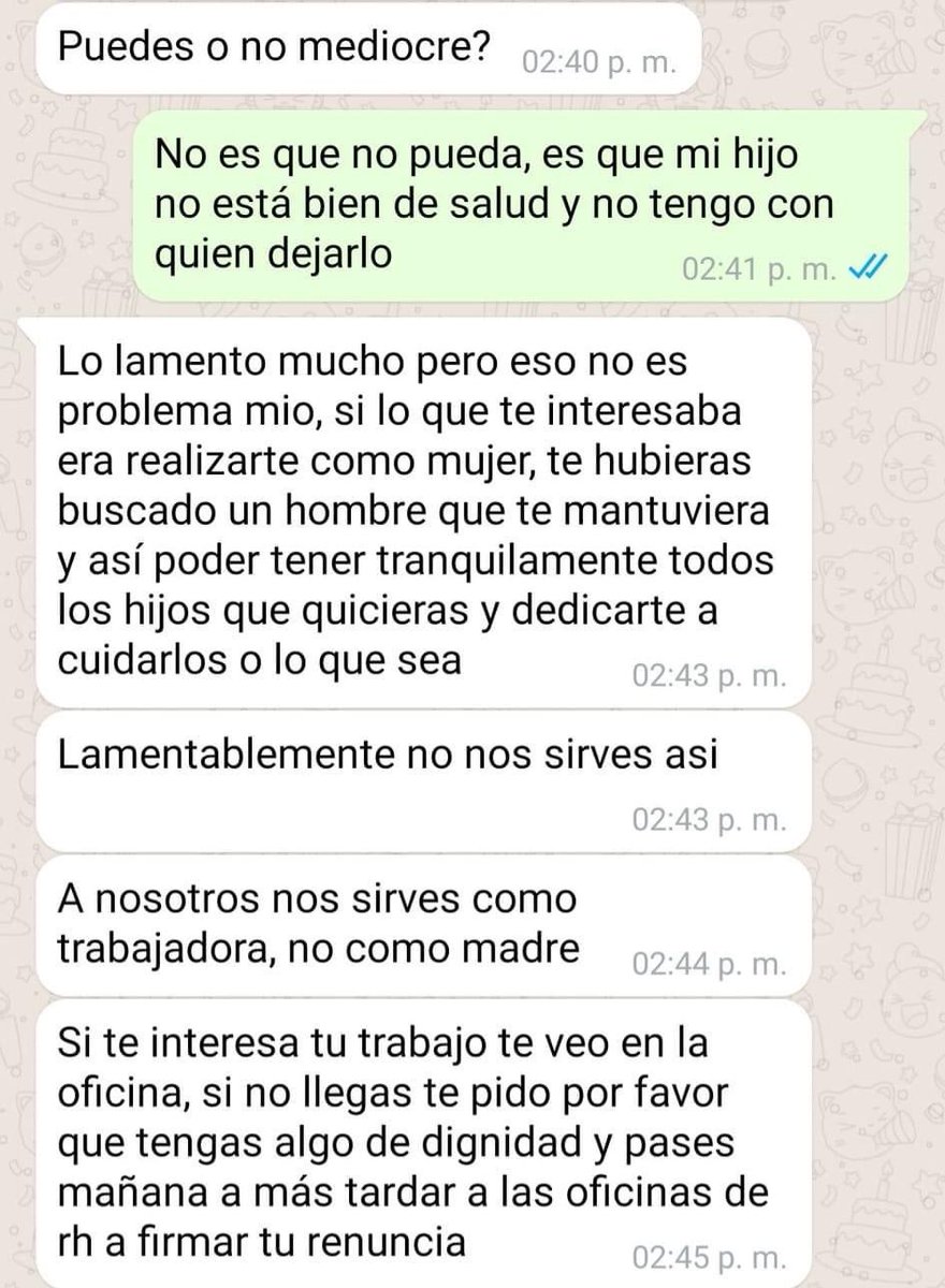 - ¿Puedes o no mediocre?

A nosotros nos sirves como trabajadora, no como #madre.

De acuerdo con datos de la #ENADIS (Encuesta nacional sobre discriminación), sobre la negación de derechos de la población de mujeres de 18 años y más, 23.4 % manifestó que se le negó
