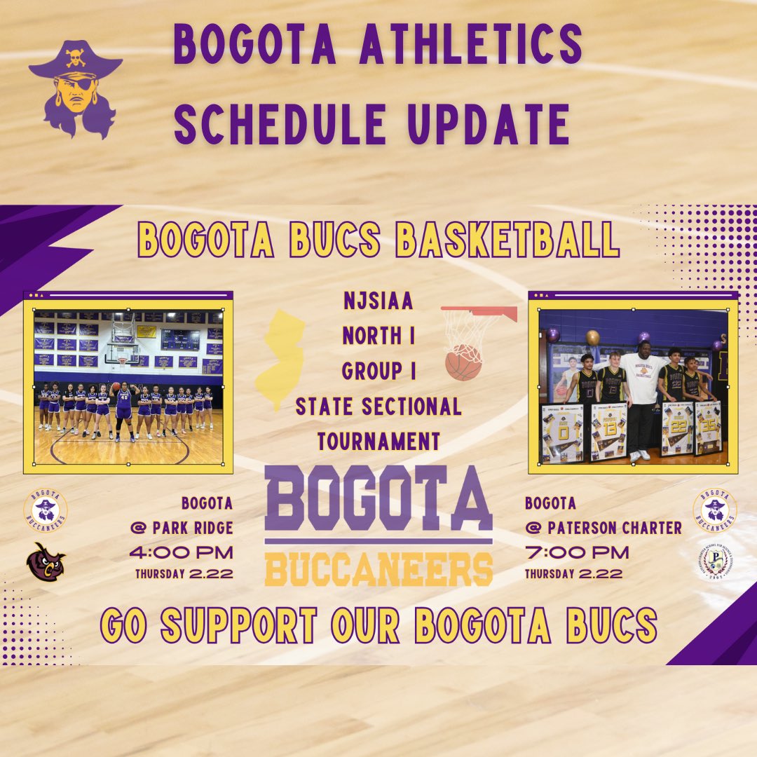 Bogota Bucs (@bogotaathletics) on Twitter photo Schedule Update: Best of luck to our Girls Bowlers in today’s NJIC Vince Albrecht Girls Tournament at Bowl o Drome!
Both our Boys & Girls Basketball teams have qualified for the State Sectional Tournament and will play on Thursday. <a href="/BogotaHigh/">Bogota Jr./Sr. High School</a> <a href="/bogotablognj/">Bogota Blog NJ</a> <a href="/BogotaPublic/">Bogota Public Schools</a> Schedule Update: Best of luck to our Girls Bowlers in today’s NJIC Vince Albrecht Girls Tournament at Bowl o Drome!
Both our Boys & Girls Basketball teams have qualified for the State Sectional Tournament and will play on Thursday. <a href="/BogotaHigh/">Bogota Jr./Sr. High School</a> <a href="/bogotablognj/">Bogota Blog NJ</a> <a href="/BogotaPublic/">Bogota Public Schools</a>