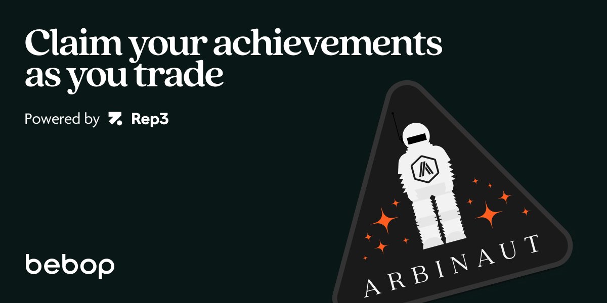 bebop_dex's tweet photo. Are you an Arbinaut, bebopfam? 👩‍🚀

We just released a new collection of achievements for @arbitrum traders to commemorate their journeys on Bebop! 🚀

🔗 https://t.co/FZyaNkAMSf https://t.co/oM9aOMYCod