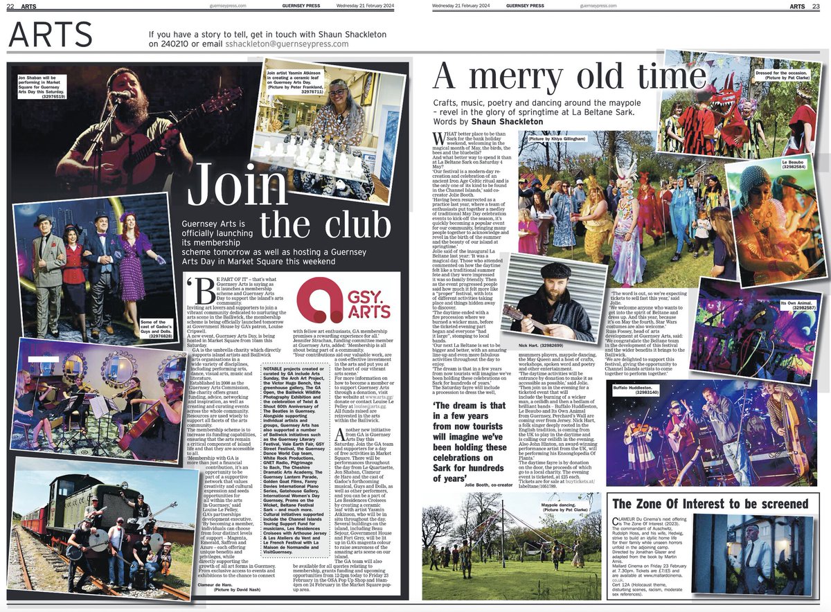 GuernseyArts's tweet image. Wonderful coverage for our membership scheme, Guernsey Arts Day &amp;amp; our support of Sark's La Beltane Festival in The Guernsey Press💖

We supports artists &amp;amp; organisations from all disciplines across the Bailiwick - &amp;amp; we're pleased to see that our Islands inspire @jk_rowling too!