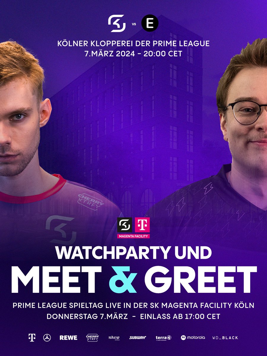 Schließ dich uns als einer der Ersten in unserer brandneuen Facility an und werde Teil der Kölner Klopperei der Prime League zwischen SK Prime und @E_WIE_ESPORTS! 📺 Watch Party 🤝 Triff beide Teams 🥤 Freigetränke und Snacks RSVP: eventbrite.com/e/sk-gaming-vs…