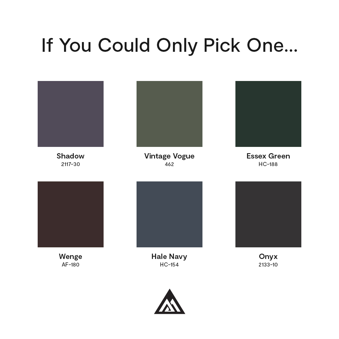 We know the decision will be tough, but if you could choose only one of these moody hues to use for your next project, which would it be? #BenjaminMoore #Paint