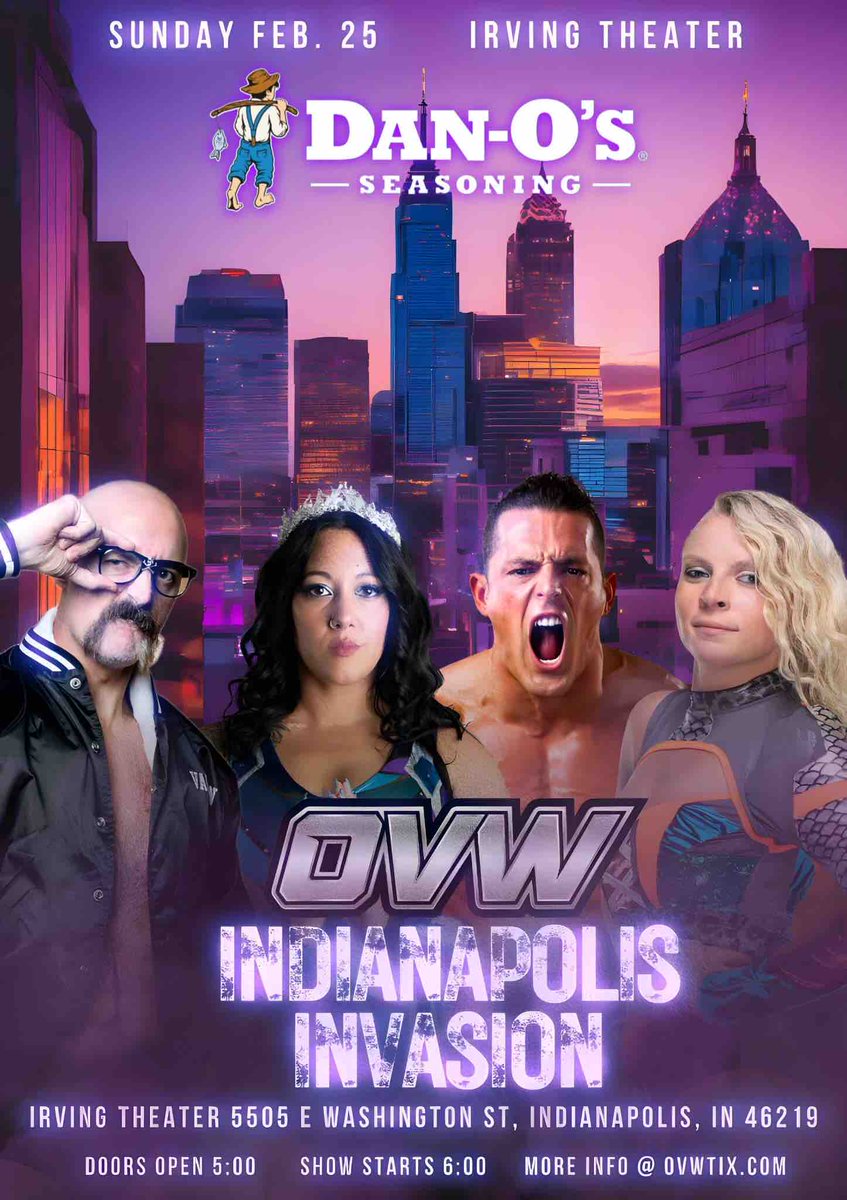 We’re heading to #Indianapolis THIS SUNDAY (FEBRUARY 25TH) as part of the @DanOsSeasoning Tour and we want to see you there for all the OVW action! Secure your spot at OVWTix.com now!