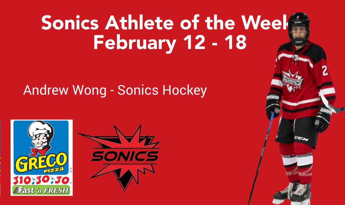 Congratulations to our SRHS Sonics Athlete of the Week for February 12 - 18, Andrew Wong with Sonics Hockey!