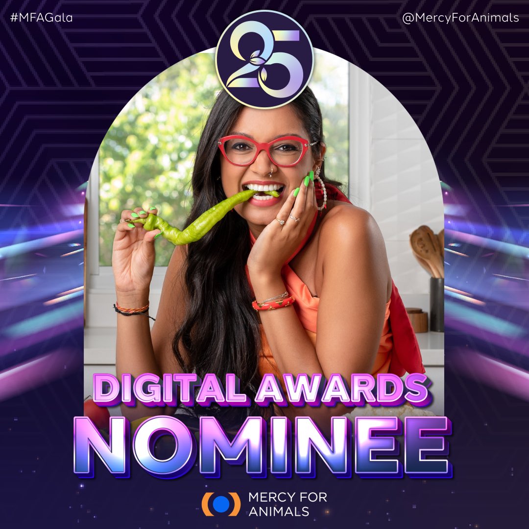 I’ve been nominated in the Mercy For Animals (@MercyForAnimals ) 25th Anniversary Digital Awards for BEST FOODIE INFLUENCER! 🏆✨ Vote for me and other compassionate changemakers in the plant-based movement at mfagala.com/digital-awards/