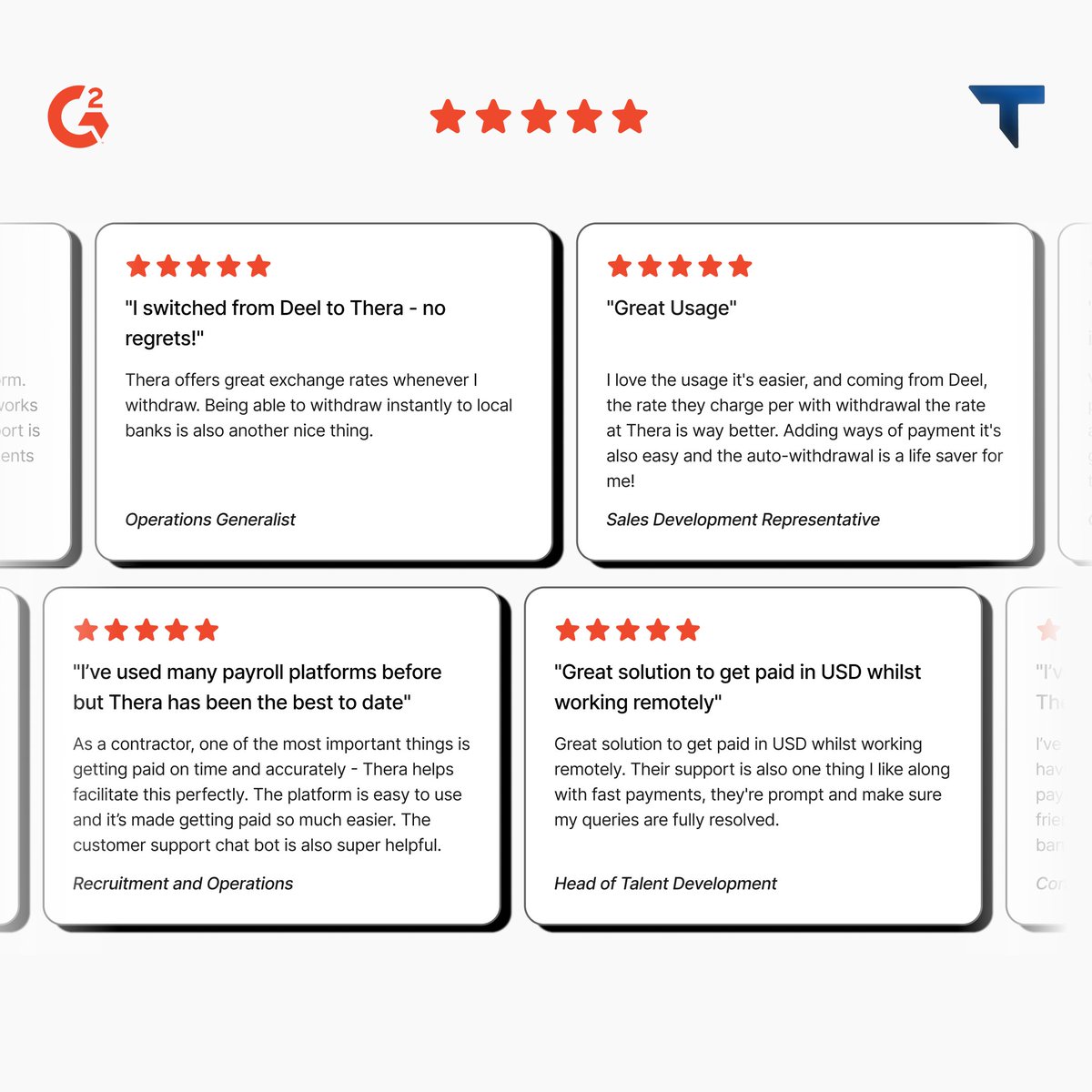 We recently asked a few workers relying on Thera for payroll if they could write us an honest review on G2. Here are a few of my favorites: