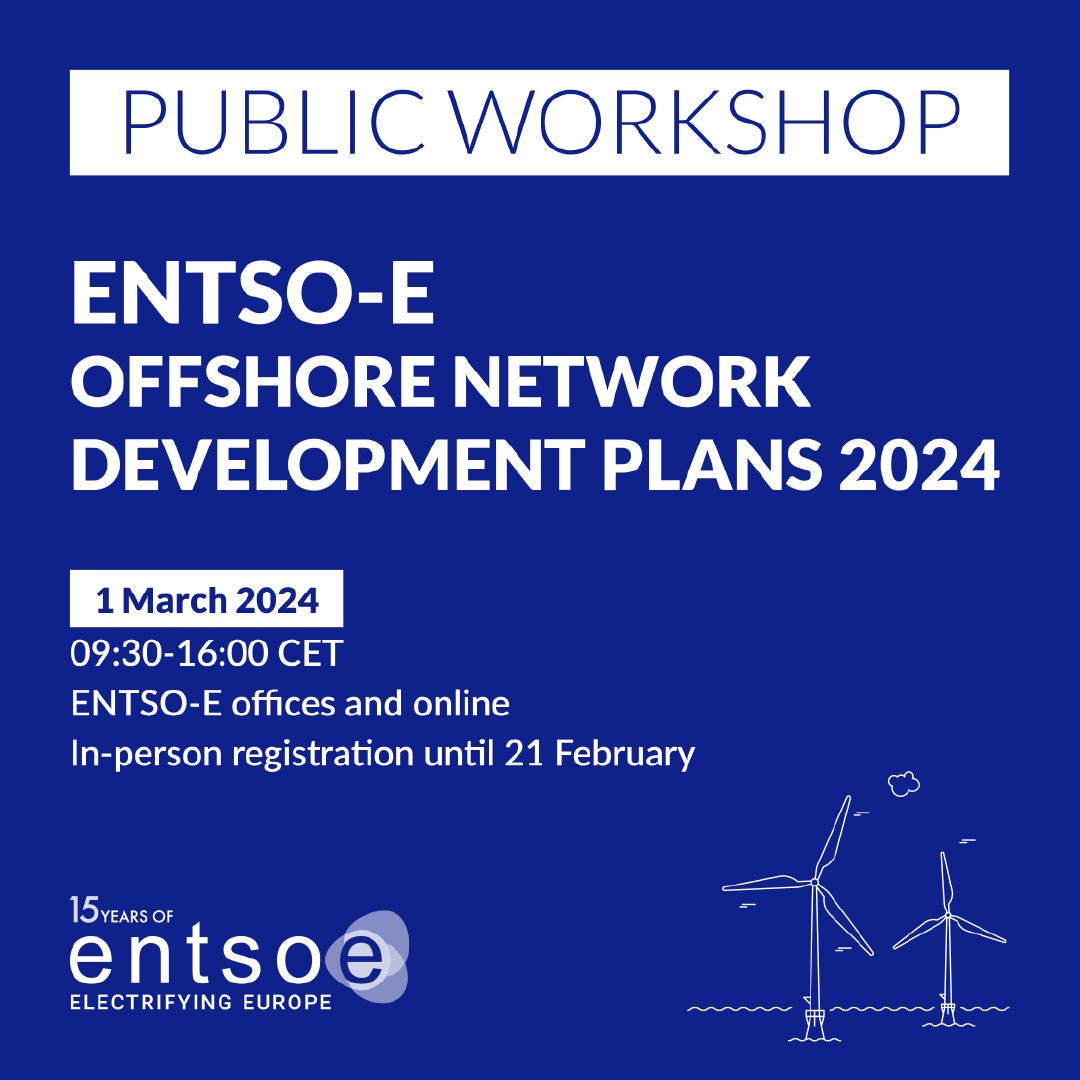In January, we set sail with the #ONDP2024🌬️ Now, we call on TSOs, manufacturers, NGOs & policy makers to help us shape the future of #offshore planning. Join the discussion: 🤝Public workshop 🗓️March 1, 2024 📍ENTSO-E offices/online Register here👇 entsoe.eu/events/2024/03…