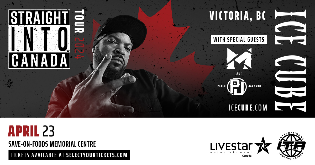 📢 Victoria Announcement! <a href="/icecube/">Ice Cube</a> - Straight Into Canada Tour – is coming to <a href="/SOFMCVIC/">SOFMC</a> in #Victoria, BC on April 23, 2024! With Special Guests: <a href="/MerkulesMusic/">MERKULES</a> &amp; <a href="/peterjackson905/">Peter Jackson</a>. Tickets on sale Friday, Feb 23 at 10am 🎫 bit.ly/49LthpD