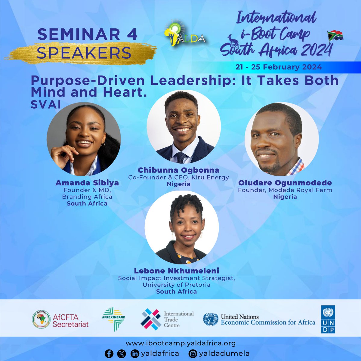 yaldafrica's tweet photo. Meet our Speakers!

YALDA i-Boot Camp 2024 is ON✨✨✨

"Breaking Information Barriers in Intra-Africa Trade: Accelerating Youth Inclusiveness in Implementing the AfCFTA"

#Entrepreneurship
#InvestingInAfrica
#ElevateYourCommunity
#ByAfricansForAfricans
#Youth4AFCFTA
#YoungAfricanLeadership