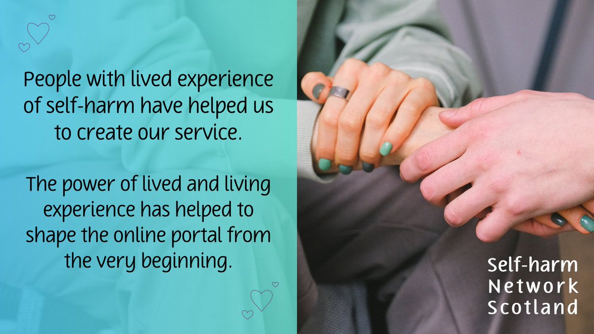 SHNScotland's tweet photo. All of our peer practitioners have lived experience of self-harm.

They bring an understanding of what people who live with self-harm might be experiencing and they'll work with each individual to offer support and find out what matters in their life🩵
👇
https://t.co/Slva2WbjDF https://t.co/Rtlks9FHQ3