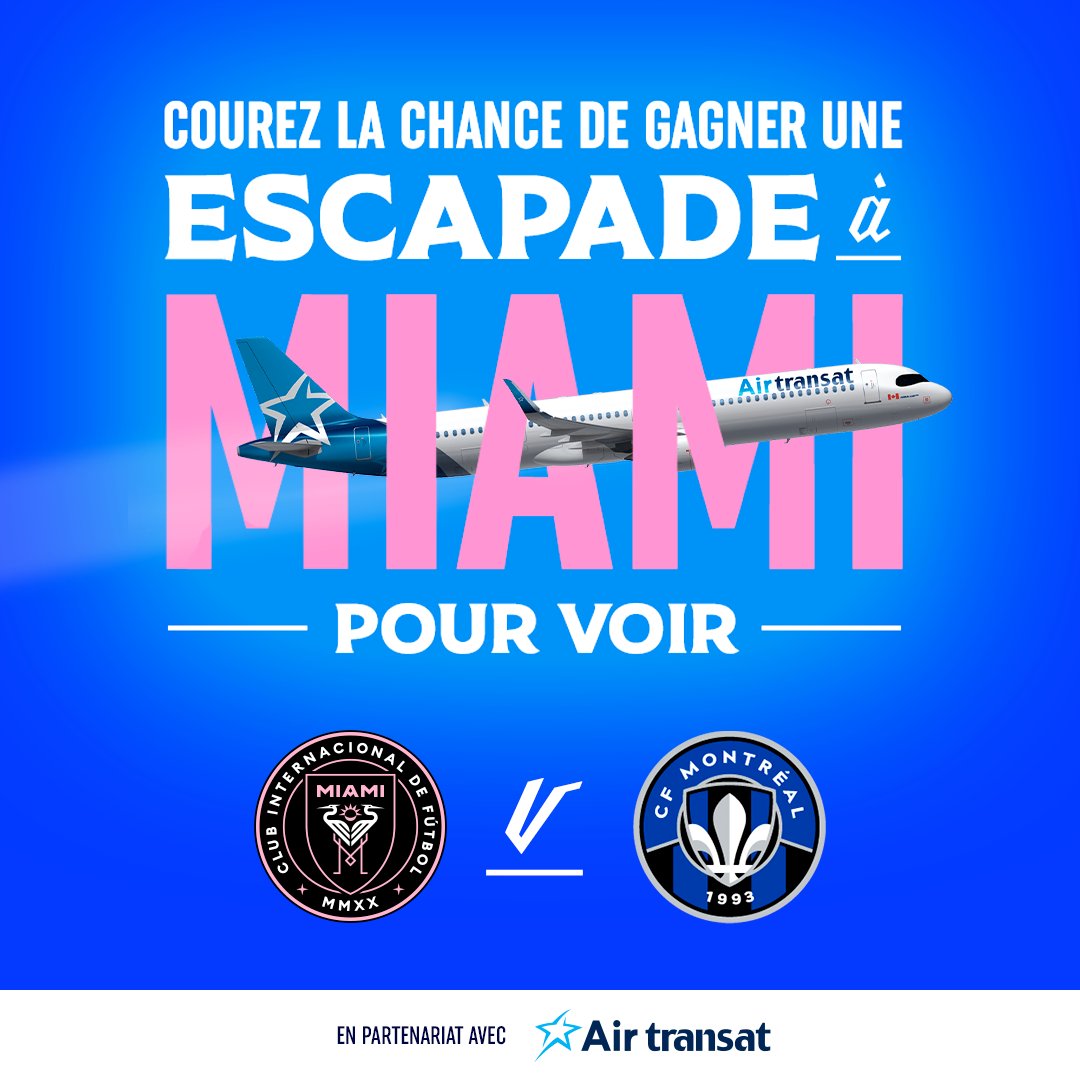 CF Montréal (@cfmontreal) on Twitter photo 🚨 CONCOURS 🚨
Afin de célébrer notre nouveau partenariat, le CF Montréal et <a href="/airtransat/">Air Transat</a> sont heureux de vous offrir un séjour pour deux à Miami afin de soutenir le bleu-blanc-noir 🌴
Cela inclut :
- 2 billets pour voir <a href="/InterMiamiCF/">Inter Miami CF</a> face au CF Montréal le 10 mars
- 2 billets 🚨 CONCOURS 🚨
Afin de célébrer notre nouveau partenariat, le CF Montréal et <a href="/airtransat/">Air Transat</a> sont heureux de vous offrir un séjour pour deux à Miami afin de soutenir le bleu-blanc-noir 🌴
Cela inclut :
- 2 billets pour voir <a href="/InterMiamiCF/">Inter Miami CF</a> face au CF Montréal le 10 mars
- 2 billets