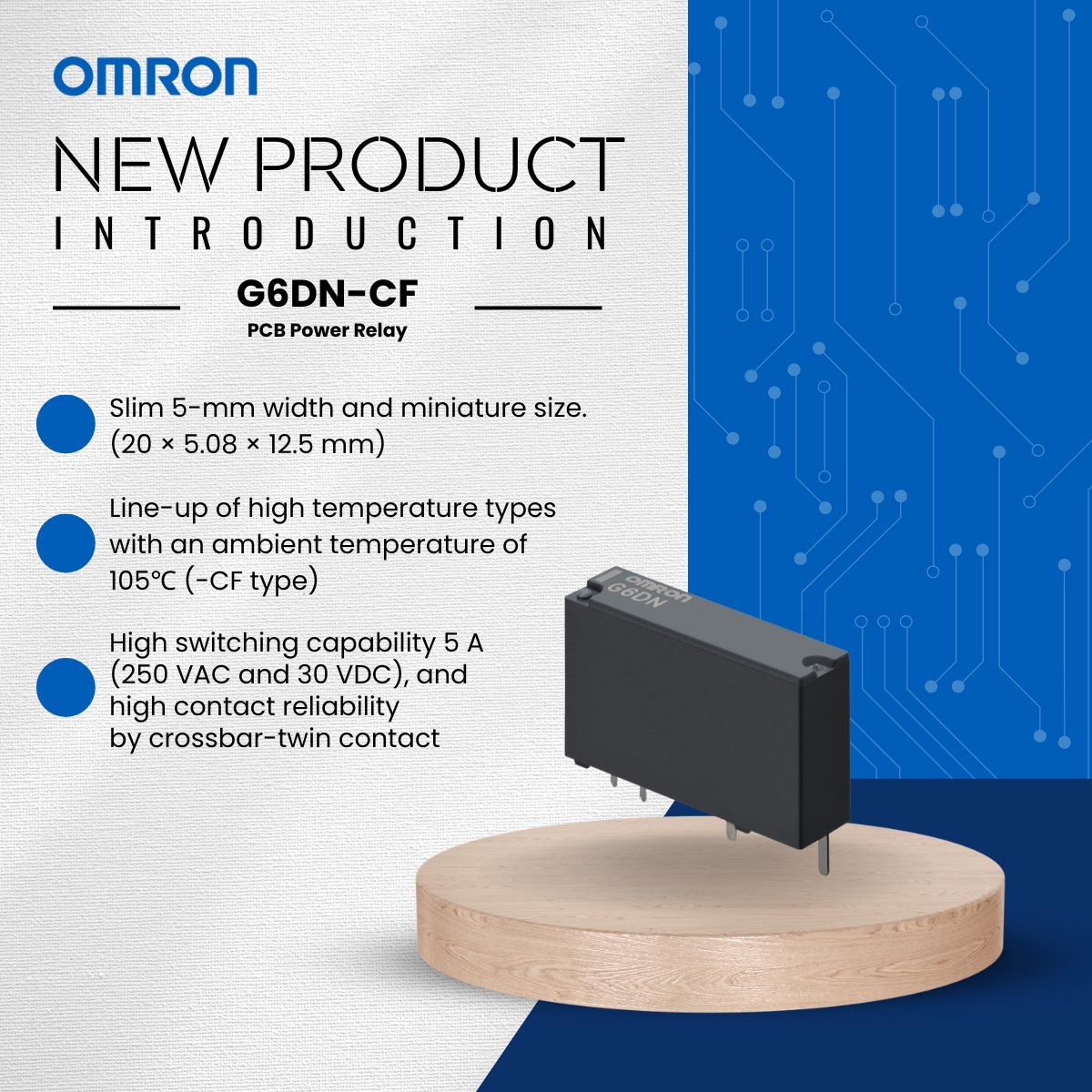🚨 New Product Alert 🚨

Introducing the latest in OMRON relays, the G6DN-CF PCB Power Relay. 

Target Applications Include:
• PLC
• General Purpose Inverter
• Temperature Controller
• Robot Controller

 #relays #highpowerrelays #factoryautomation