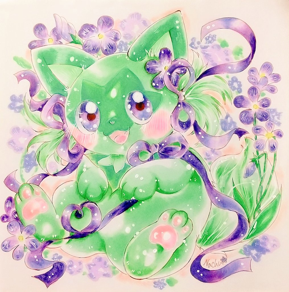 ポケモン「こちらは過去絵ですがニャオハもニャローテもマスカーニャもかわいいはにゃにゃ#猫ポ」|なちゅ🌸のイラスト