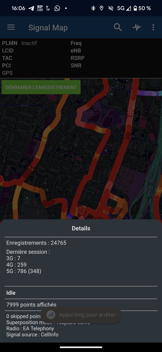 Bruno_FIBRE's tweet photo. Je participe à la cartographie radio de l’app #RNCmobile en envoyant 2394 mesures de signal. Et @enbanalytics #signalmap https://t.co/d3PfDtWCRB