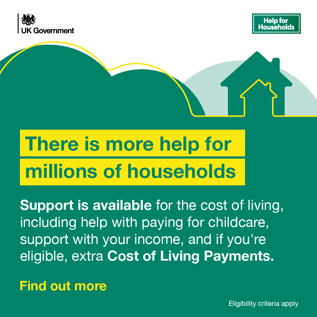 Find out more about government help with the cost of living, including help with childcare costs and other support with your income. 

ow.ly/w1Jp50PUHwp

#HelpForHouseholds