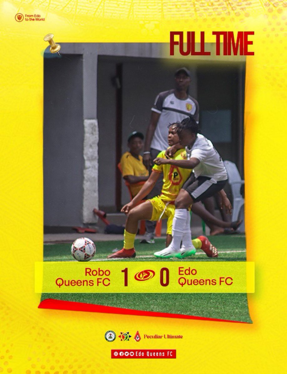 Oladipo Shukurat scored in the 60th and that was more than enough to secure maximum 3 points for Robo Queens. 

⏱ | FULL TIME

Robo Queens  1 - 0 Edo Queens

#NWFL24| #WomenFootballRising| #ROBEDO| #NWFLPremiership24