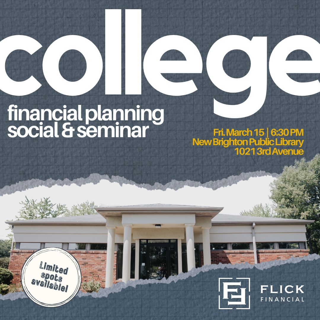 You're invited! 📣Join us for a College Financial Planning Seminar on Friday, March 15th at 6:30 PM at the New Brighton Public Library! The evening will be packed with expert insights, Q&amp;A opportunities with our advisors, and of course, snacks! RSVP: lauren@flickfinancial.net.