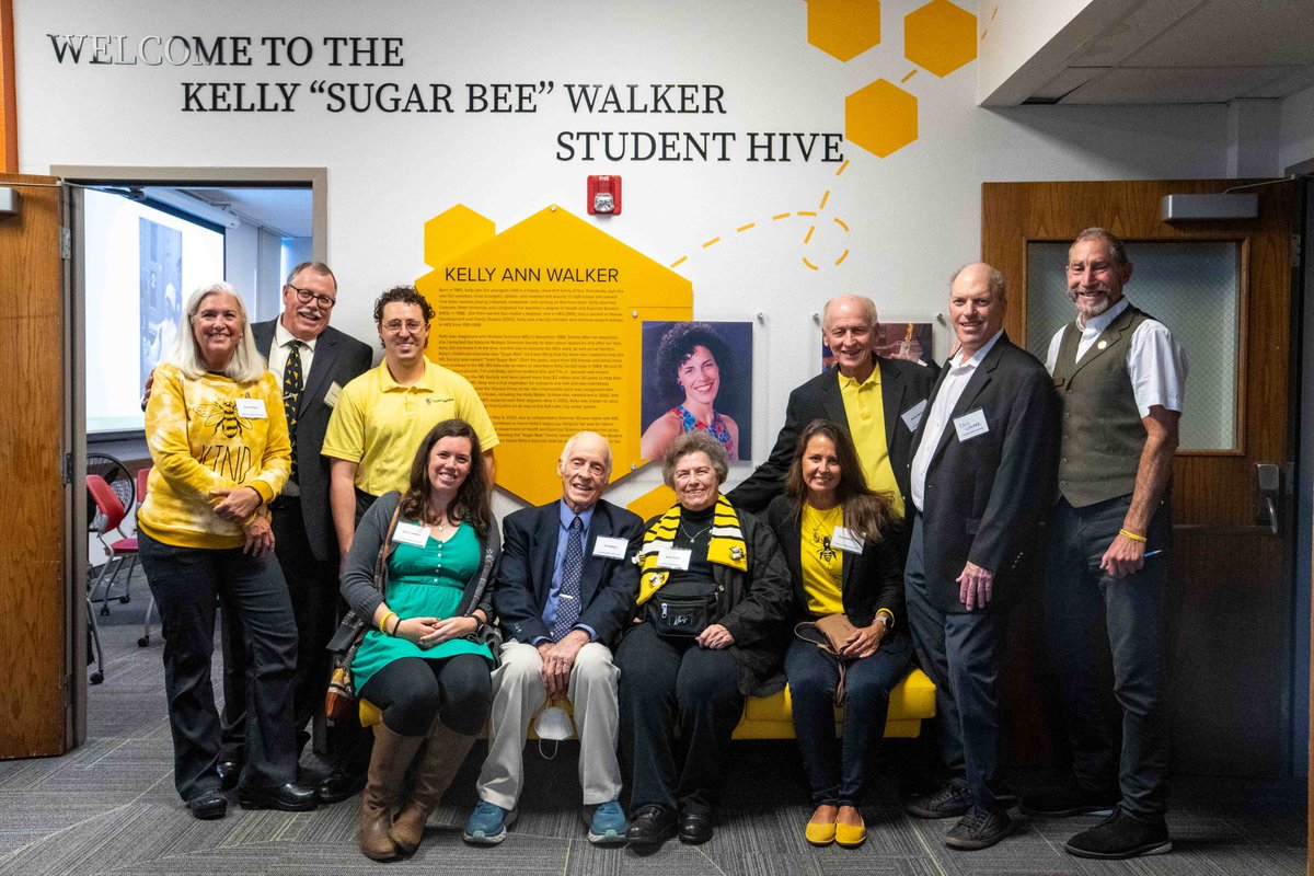 HealthHumanSci's tweet photo. Dedicated to Kelly "Sugar Bee" Walker, @csuhes Rams can now be found in the Student Hive 💚🐝💛

We celebrated the opening of the space in honor of the 
3⃣-time alumna who inspired collective fundraising for scholarships and multiple sclerosis research 🔗 https://t.co/st3Zm0EPcN https://t.co/ShQwUPTcmM