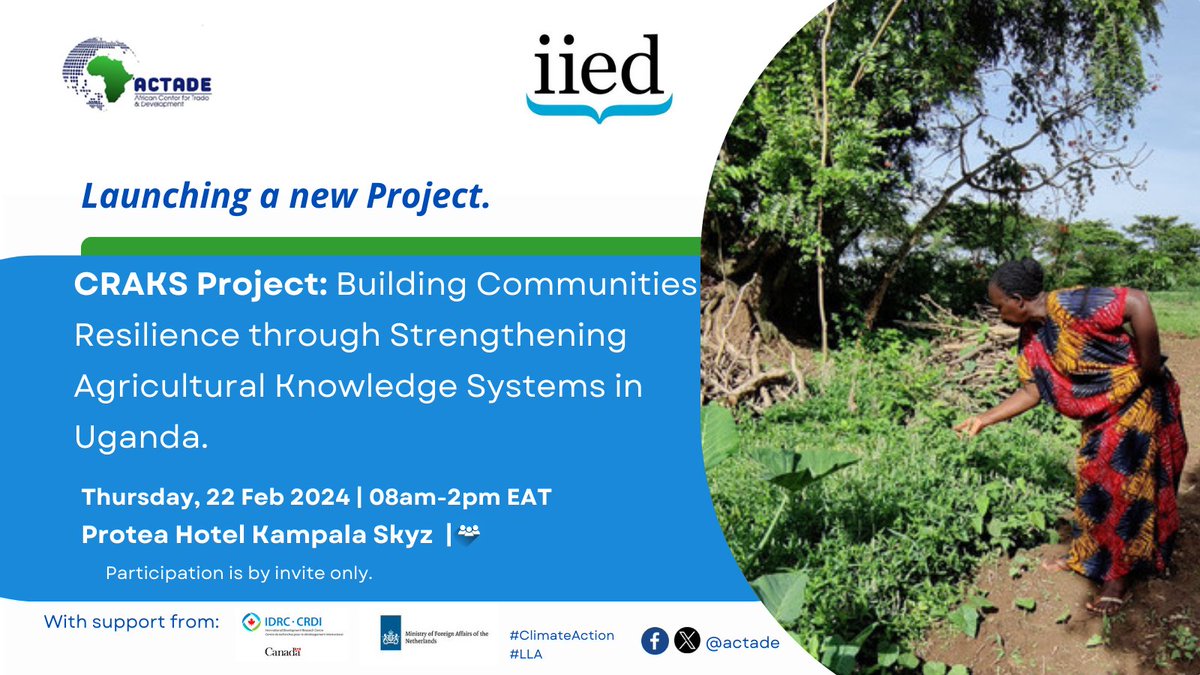 Happening Tomorrow: we are excited to launch a new project in partnership with @IIED . We look forward to discussing this knowledge brokering project with stakeholders. #CRAKS #ClimateAction #Gender #LLA #Stepchange @IDRC_CRDI @IGG_NL @GeorginaCundil1 @M_Eve_Landry @CCD_UG