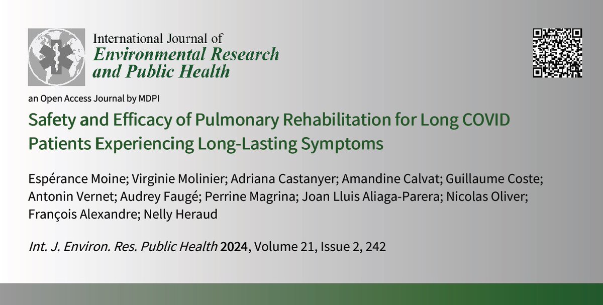 I am glad to share with you my new research article confirming the efficacy of pulmonary rehabilitation in the management of patients with long COVID! Special thanks to all the people involved in this project !!! #longcovid #clariane #inicea #ClinicalResearch