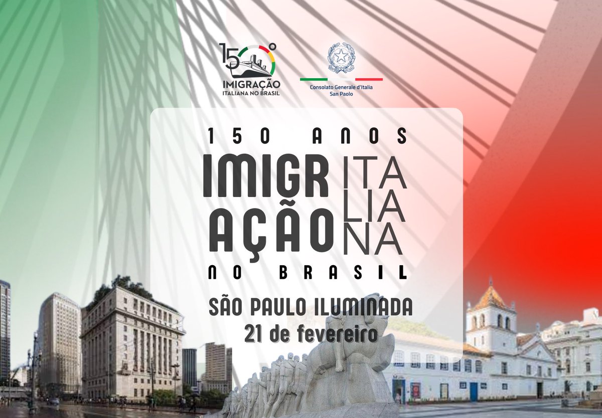 ItalyinSaoPaulo's tweet photo. Neste ano comemoramos 150 da história que une a 🇮🇹 e o 🇧🇷 de forma indissolúvel. Para celebrar hoje iluminaremos a cidade mais italiana no mundo com o nosso tricolor: @Fiesp, ed. Matarazzo, @AssembleiaSP, Palácio dos Bandeirantes, entre outros! #diadoimigranteitaliano https://t.co/8tMjI9fA7r