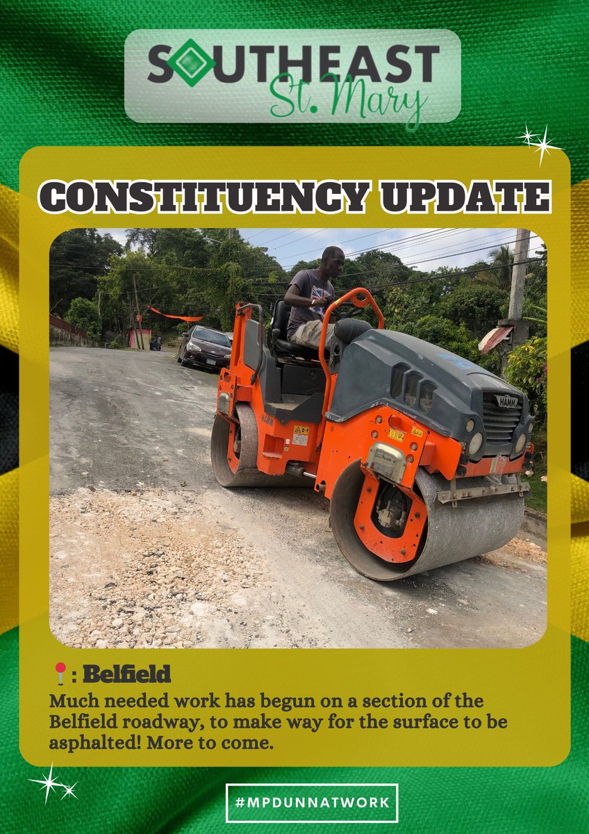 DrNormanDunn's tweet photo. Much needed work has begun on a section of the Belfield roadway, to make way for the surface to be asphalted! More to come. @NWA_JA @AndrewHolnessJM #GettingThingsDunn https://t.co/mgjOX2A5kL
