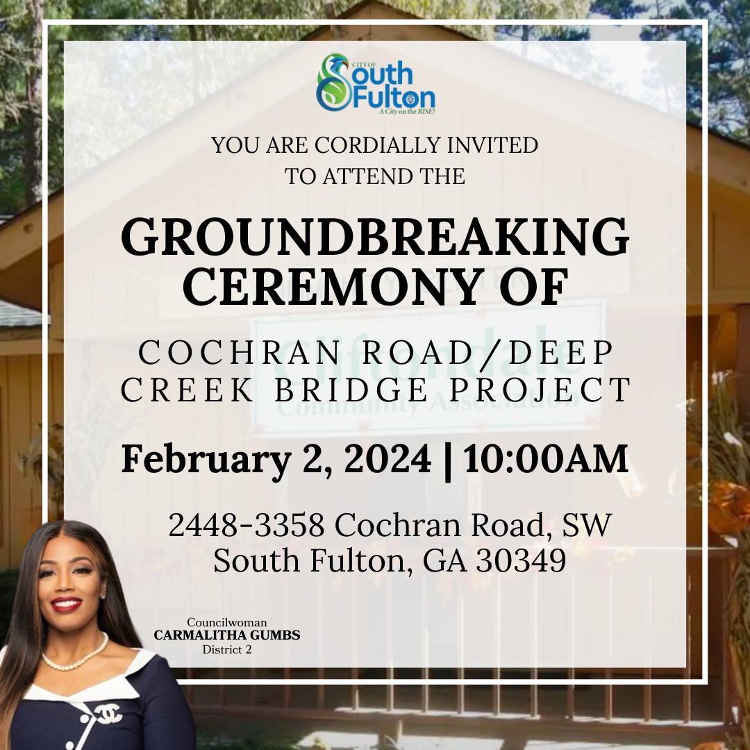 Attention, fellow citizens! Witness firsthand how your hard-earned money is being put to good use. Join us at the groundbreaking ceremony for the Cochran Road/Deep Creek Bridge Project. This TSPLOST initiative aims to replace the outdated bridge that currently spans Deep Creek.